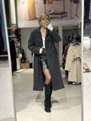 Tek Düğme Yün Efekt Kaşe Kaban