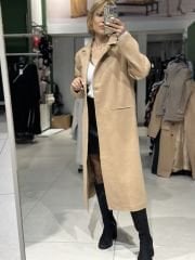 Tek Düğme Yün Efekt Kaşe Kaban