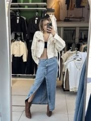 Dügmeli Midi Boy Kot Etek