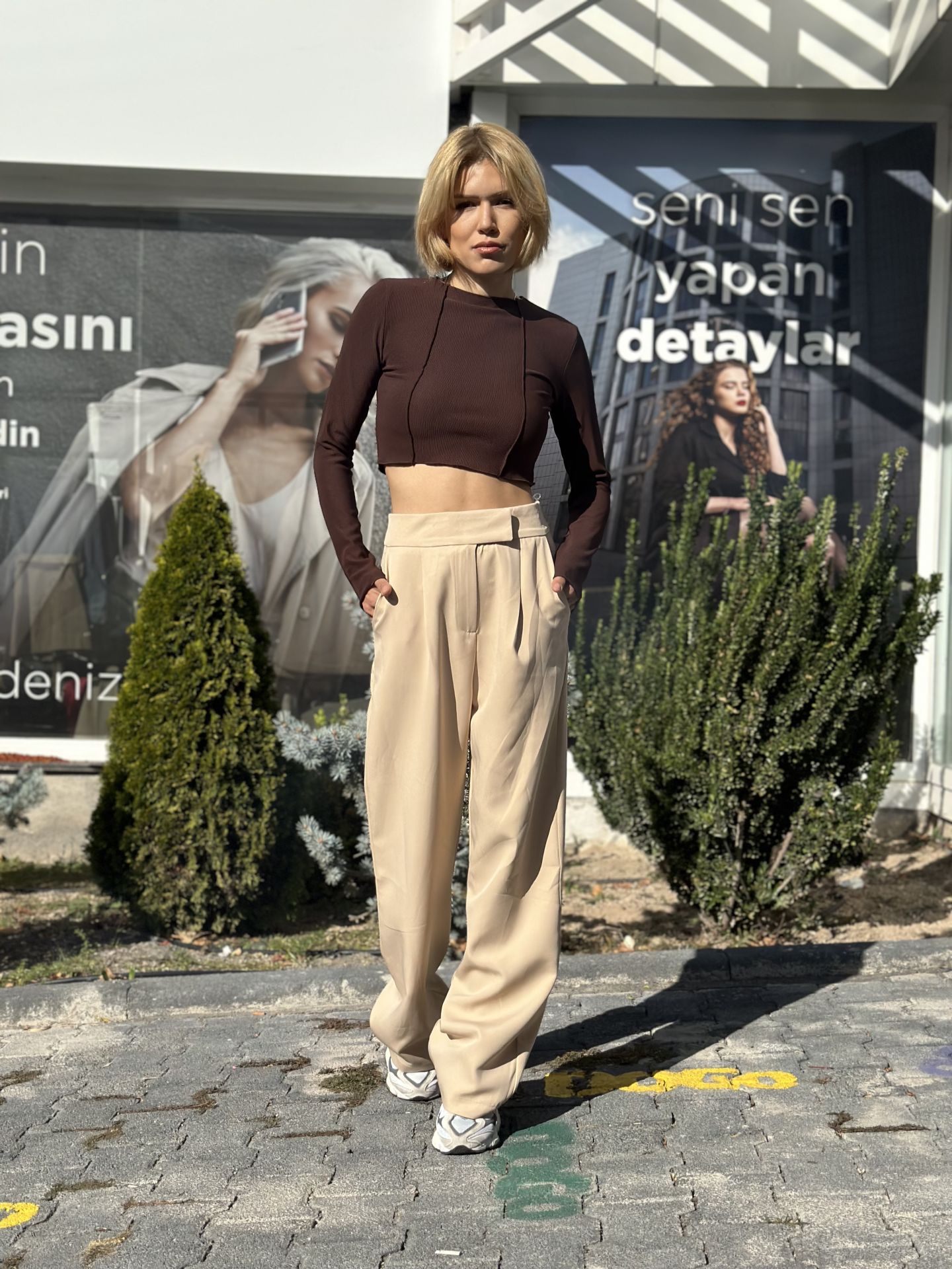 Bel Cırtlı Kumaş Palazzo Pantolon