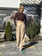 Bel Cırtlı Kumaş Palazzo Pantolon