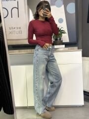 Bisiklet yaka kolu Fiyonklu Bluz