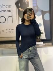 Bisiklet yaka kolu Fiyonklu Bluz
