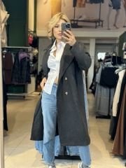 Dört Düğme Oversize Kaşe Kaban