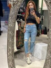 Yüksek Bel Yırtık Mom Jean