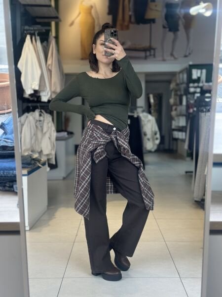 Acı Kahverengi Boru Paça Pantolon