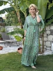 Bel Lastikli Saf İpek Elbise