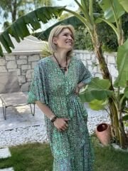 Bel Lastikli Saf İpek Elbise