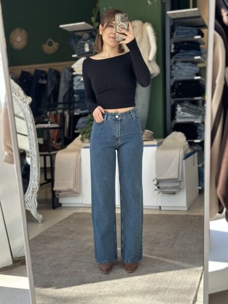 Taşlı Bol Paça Pantolon