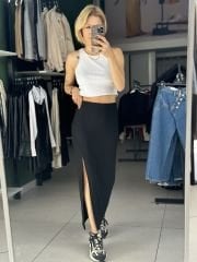 Kaşkorse Kumaş Yırtmaçlı Etek
