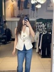 Gol Dügmeli Keten Yelek