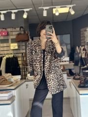 Leopar Desen Blazer Ceket