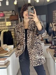 Leopar Desen Blazer Ceket