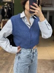 Yelekli Çizgili Gömlek