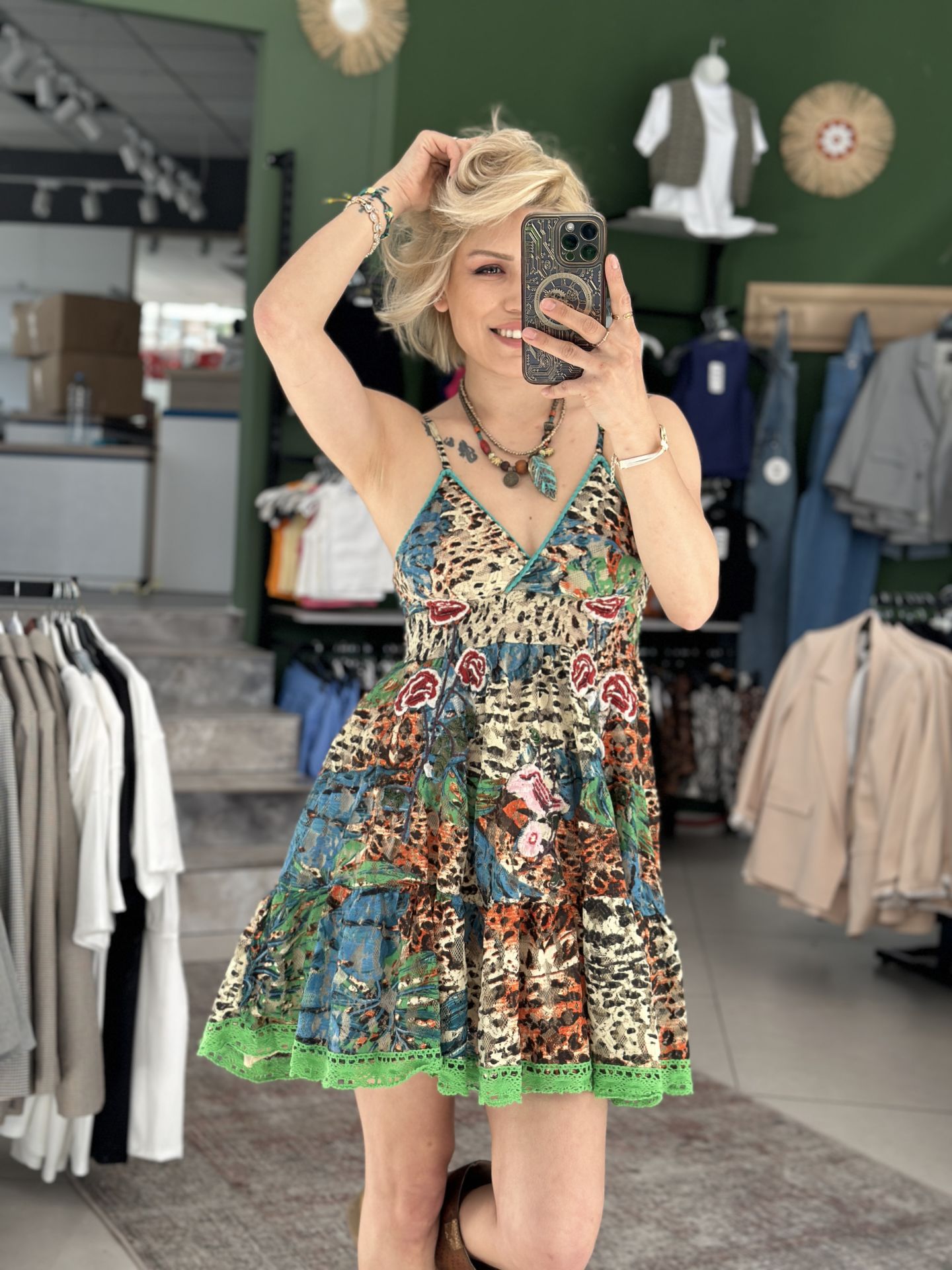 Desenli Mini Elbise
