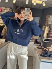 Ön Yazili Yarim Fermuar Sweatshirt