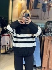 Balıkçı Yaka Oversize Çizgili Kazak