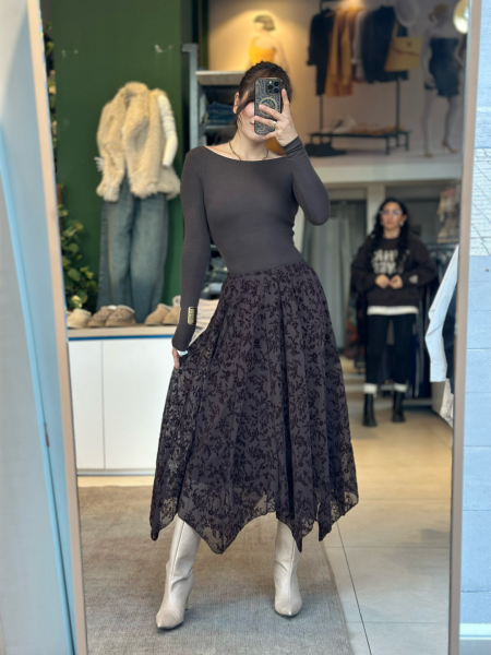 Flok Baskılı Tül Etek