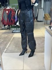 Paça Büzgülü Deri Kargo Pantolon