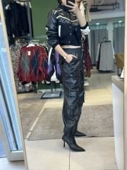 Paça Büzgülü Deri Kargo Pantolon