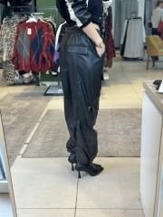 Paça Büzgülü Deri Kargo Pantolon