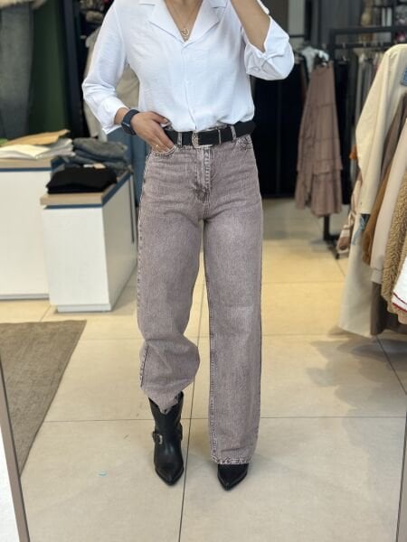 Kahve Yıkamalı Kemerli Pantolon