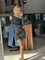 Omuz Pencereli Pul Payet Mini Elbise