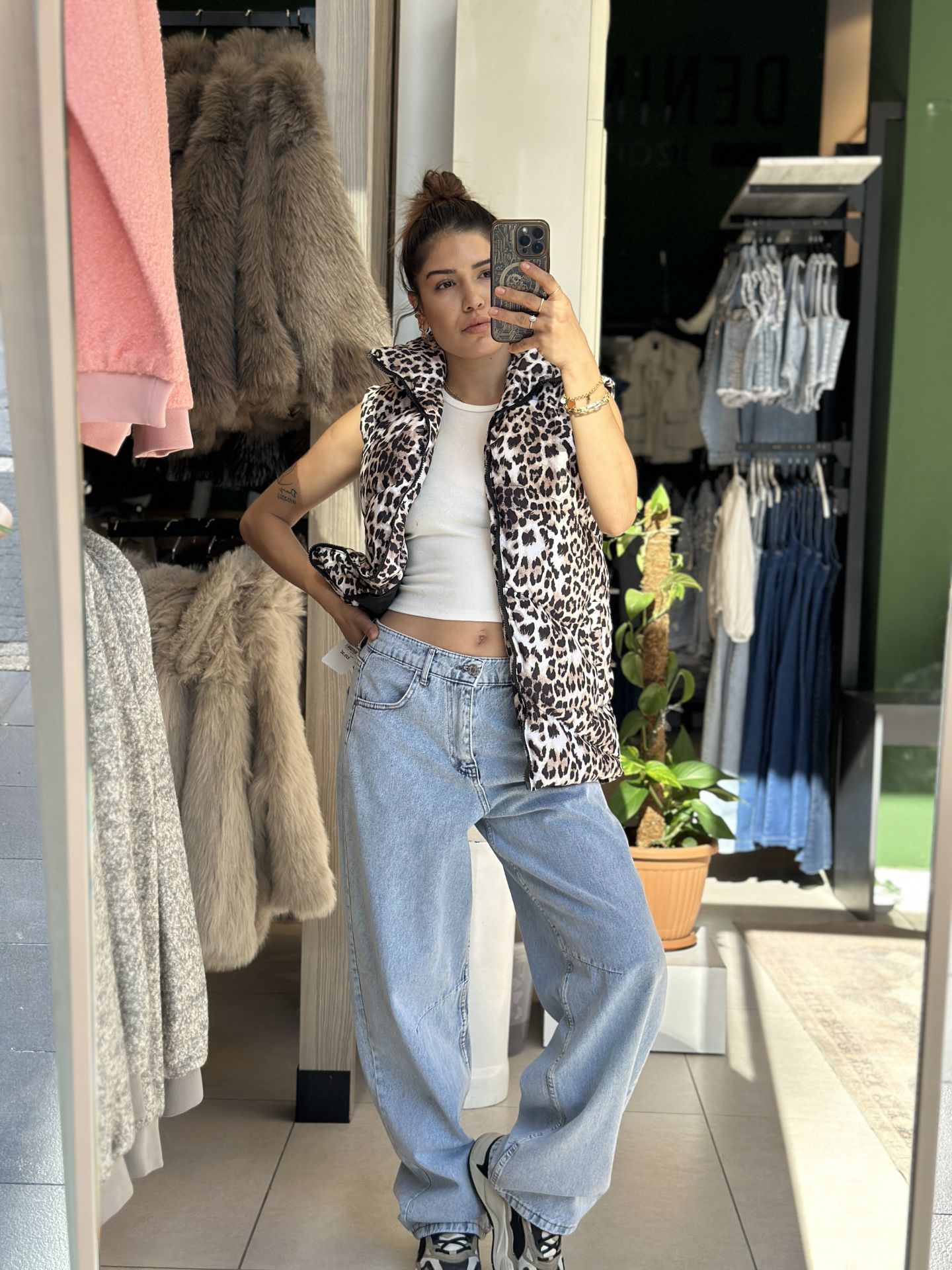 Leopar Desenli Sisme Yelek