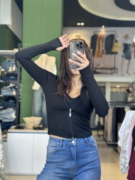 Fermuarli Parmak Geçmeli Ceket