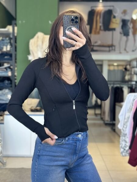 Fermuarli Parmak Geçmeli Ceket