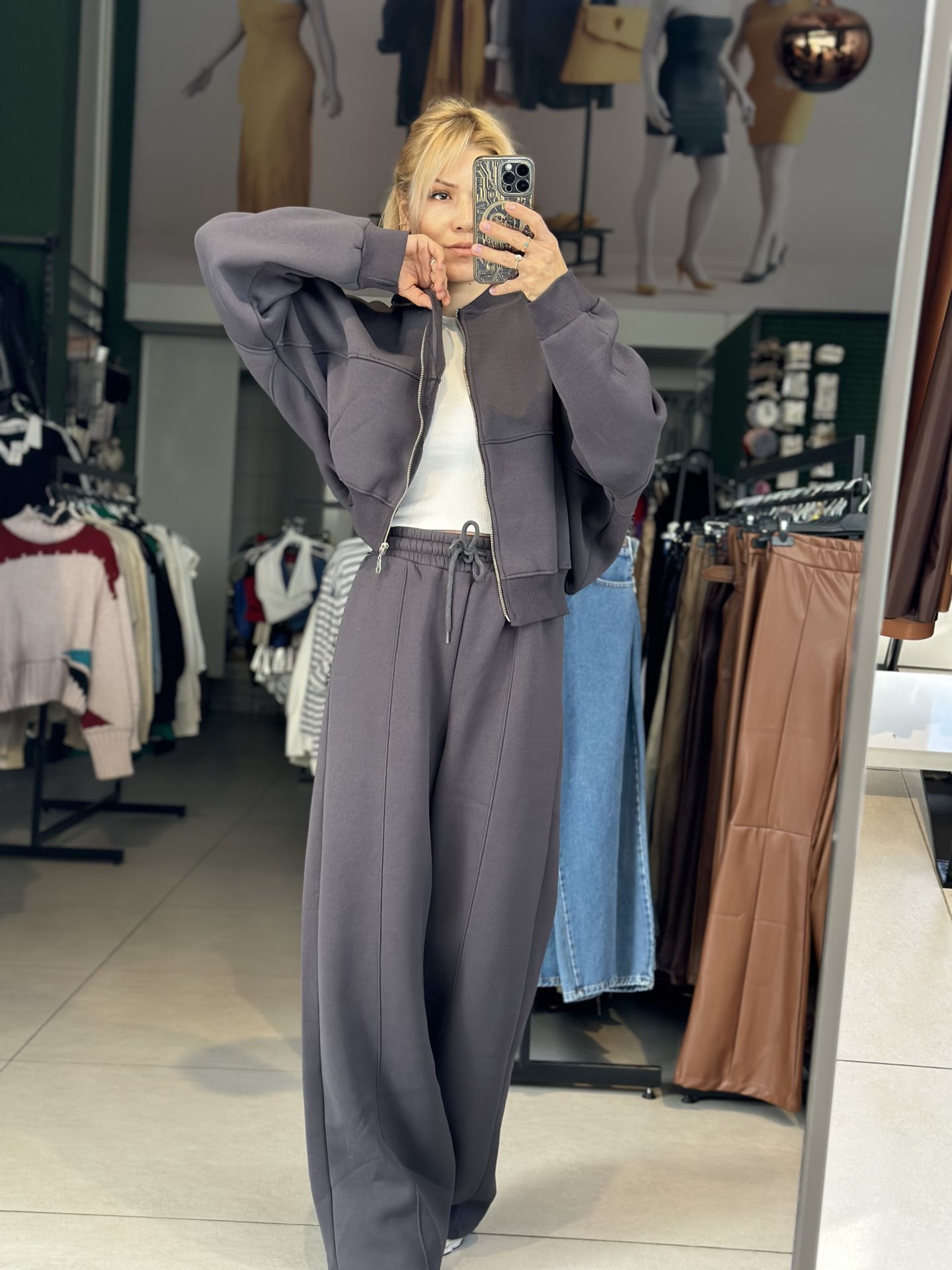 Oversize Yarasa Kol Antrasit Eşofman Takımı