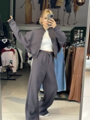 Oversize Yarasa Kol Antrasit Eşofman Takımı