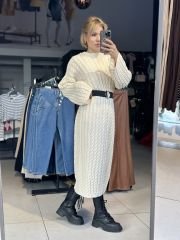 Balıksırtı Örgü Oversize Uzun Elbise