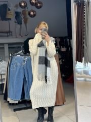 Balıksırtı Örgü Oversize Uzun Elbise