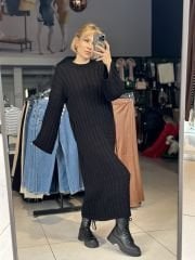 Balıksırtı Örgü Oversize Uzun Elbise