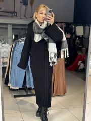 Balıksırtı Örgü Oversize Uzun Elbise