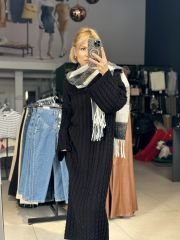 Balıksırtı Örgü Oversize Uzun Elbise