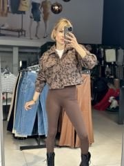 Leopar Desen Kaşe Ceket