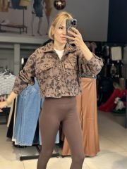 Leopar Desen Kaşe Ceket
