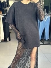 Uzun Tül Elbise Üstüne Oversize Tshırt-Elbise