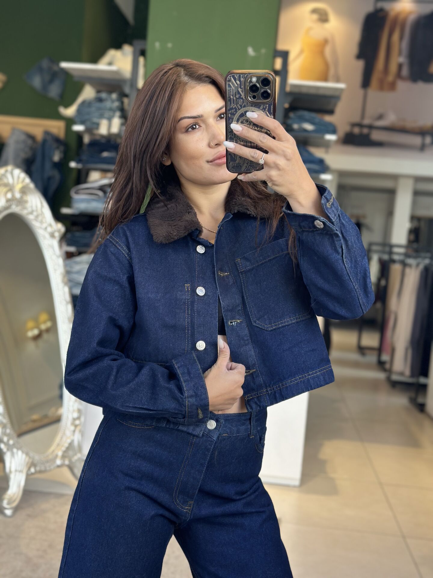 Kürk Yaka Denim Mont