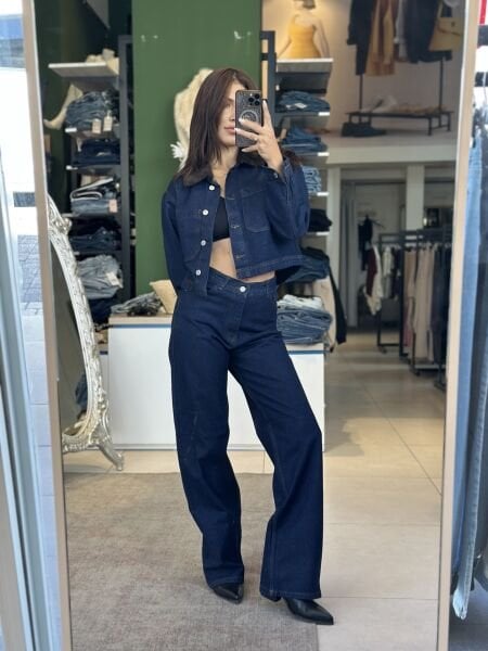 Kürk Yaka Denim Mont