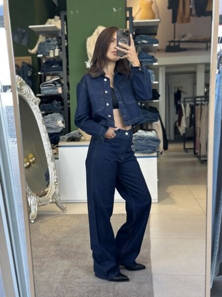 Kürk Yaka Denim Mont