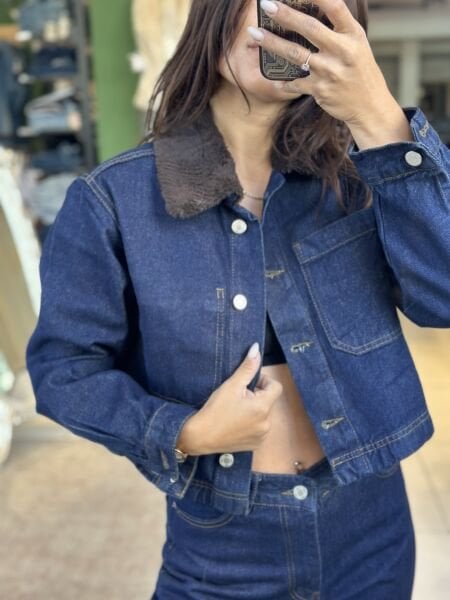 Kürk Yaka Denim Mont
