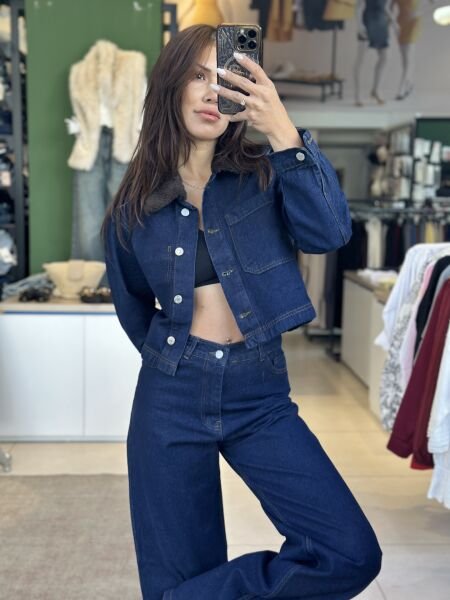 Kürk Yaka Denim Mont