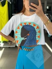 Kadın Baskılı Crop Tshırt