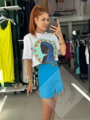 Kadın Baskılı Crop Tshırt