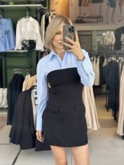 Üst Çizgili Gömlek Parçali Elbise