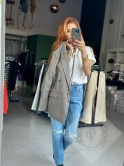 Kaz Ayağı Desen Astarlı Blazer Ceket