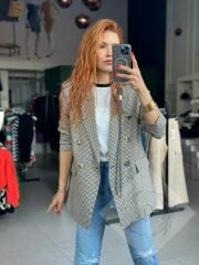 Kaz Ayağı Desen Astarlı Blazer Ceket